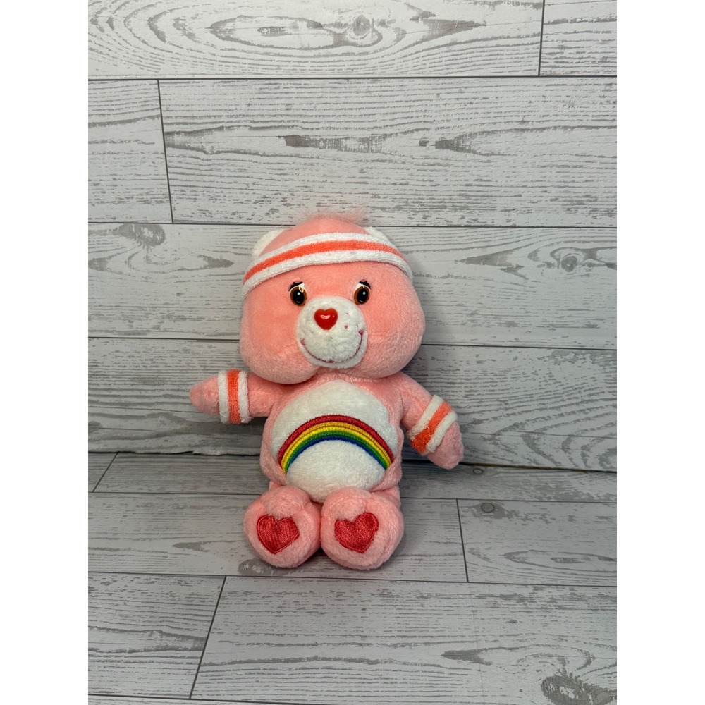 Vintage 2004 Care Bear Plush Cheer Bear with Headband Rainbow Tummy